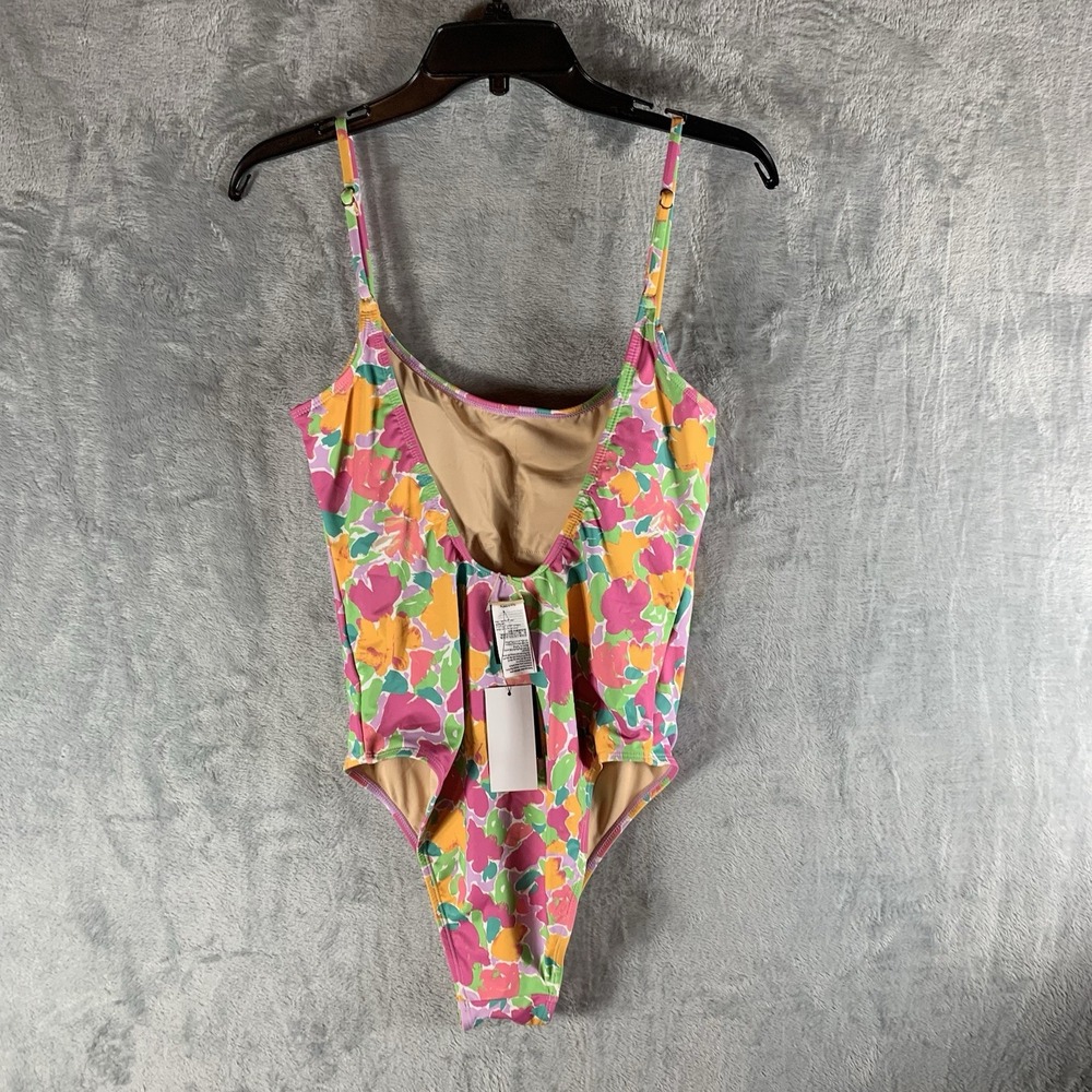 Cotton On Body Women's Swimsuit‎ M One Piece Thin Strap Low Scoop Cheeky Floral - Picture 2 of 7